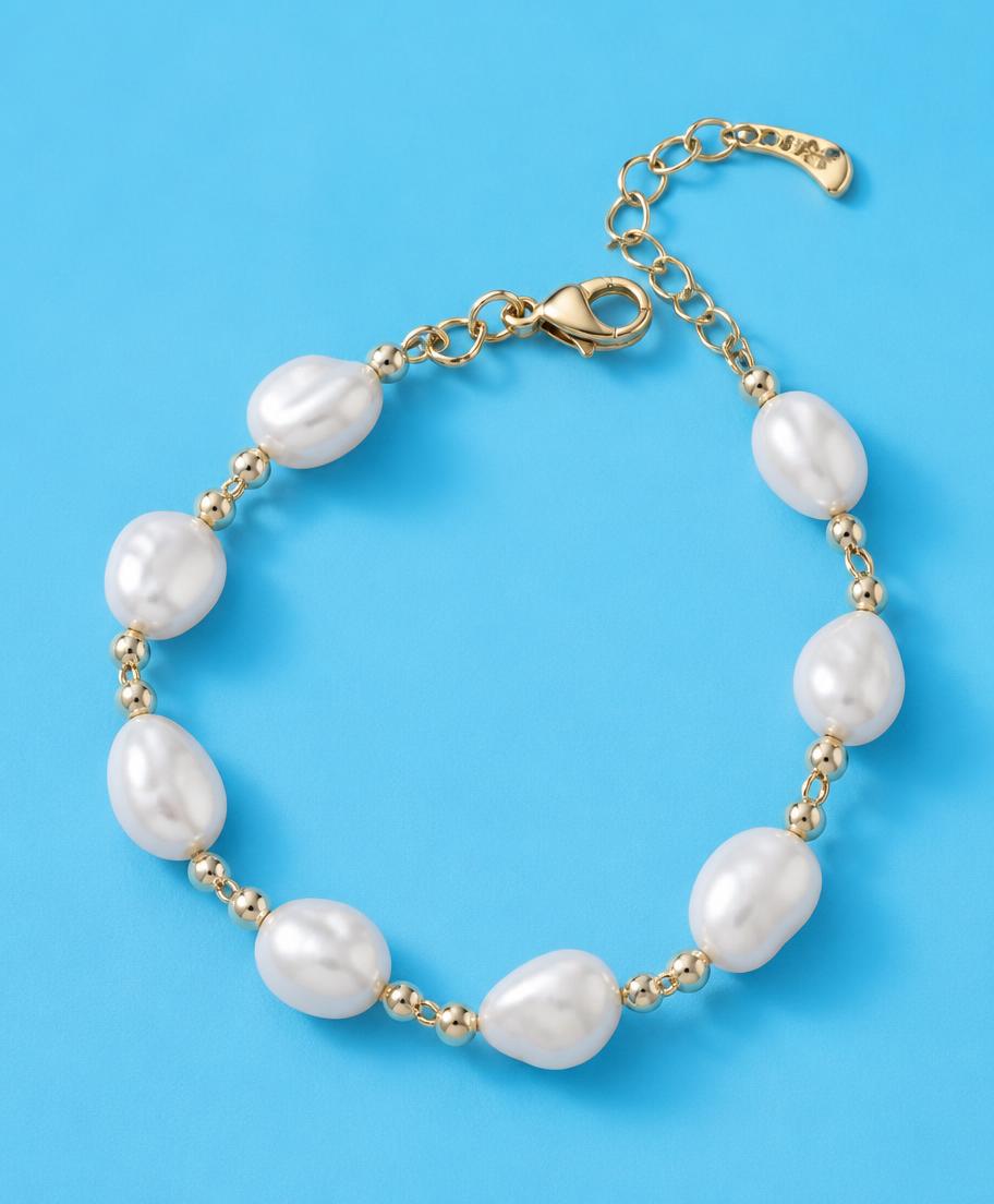 Bracelet Nacre, Perles d'eau douce & chaîne dorée